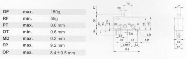 sm05l 00a miniatűr mikrokapcsoló