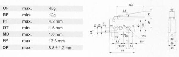sm05l 03a miniatűr mikrokapcsoló